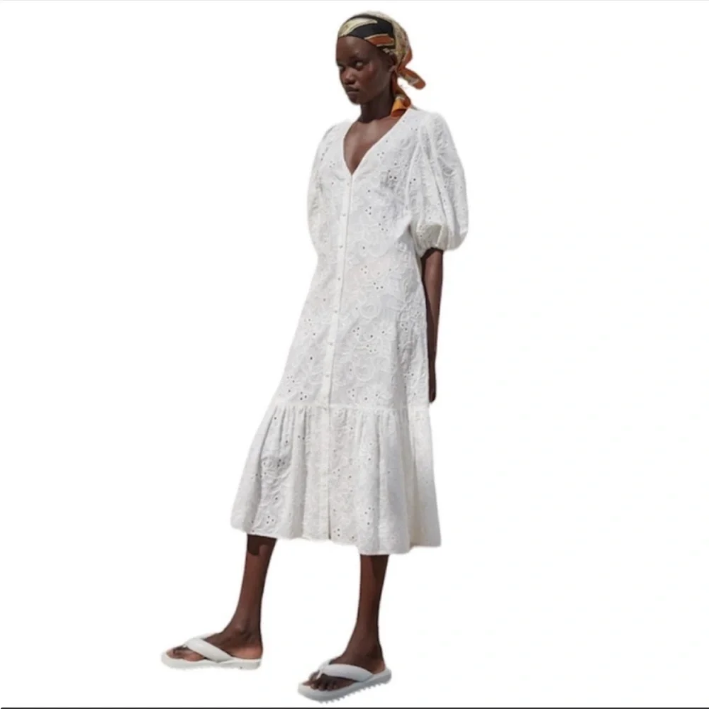 Zara white lace embroidered boho dress XS - Picture 2 of 8